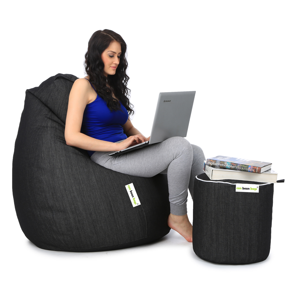 Can bean bags Classic XXXL Denim Bean Bag With Footstool